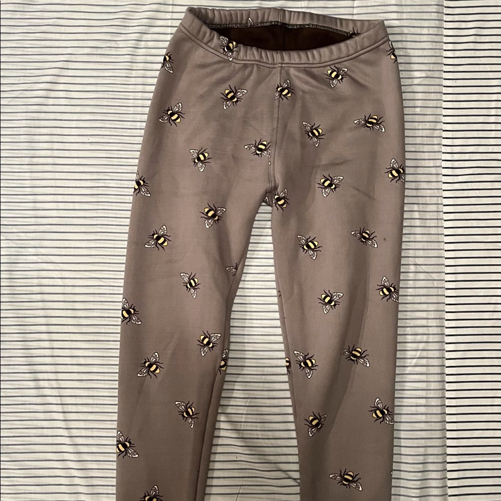Grey Bee Print Cozy Leggings